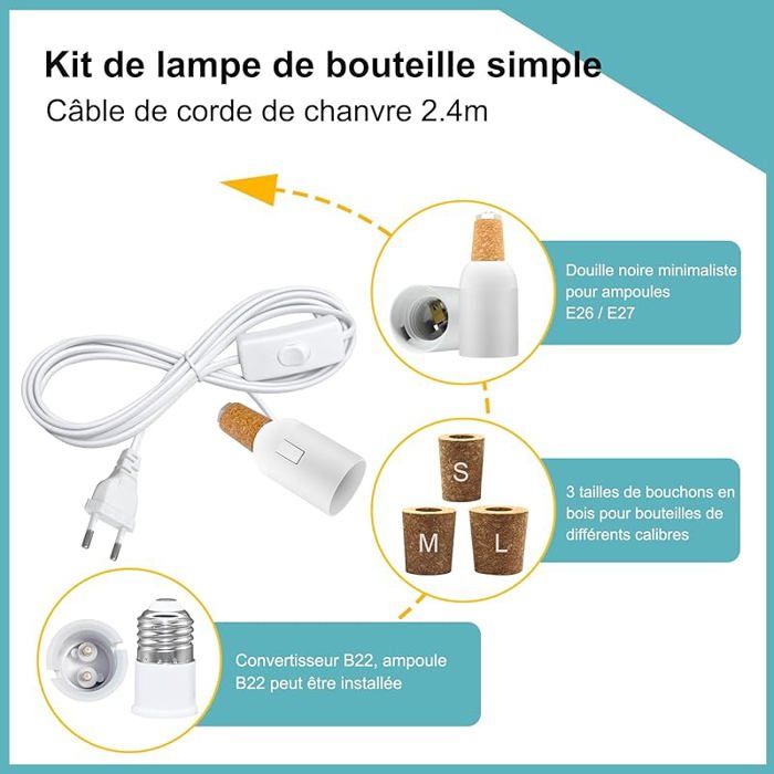 Adaptateur Dencon 5051NB B22 – Douille Avec Flex Et Prise, Pratique Pour Lampes