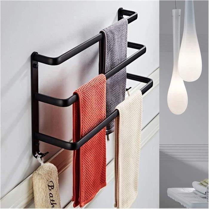 Porte-Serviettes Murale En Aluminium Double Couche 50 Cm - Étagère Salle De Bain, Hôtel, Cuisine, Blanc - 9