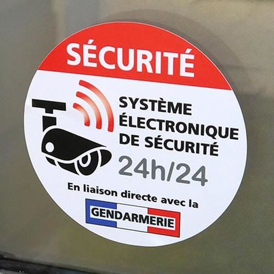 Liaison directe avec la Police Diamètre 75mm Autocollants dissuasifs Sécurité Système électronique Lot de 12 adhésifs Système Électronique Couleur Blanc