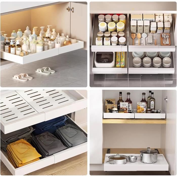 2 Organisateurs De Placard IHomara - Extensibles 32-53cm - Adhésif Sans Perçage - Pour Cuisine