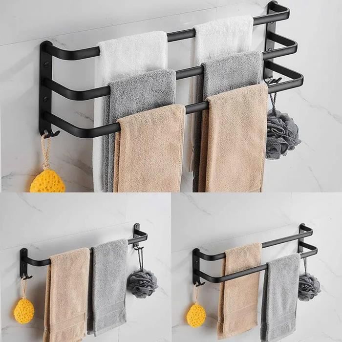 EMKE Porte-Serviette Salle De Bain 2 Étages - Noir, Radiateur, Mural, Robuste Et Pratique