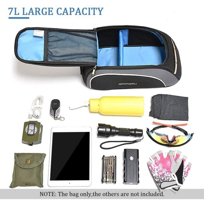 Sac De Cadre Vélo Tourbon – Toile Imperméable 22x10x10 Cm, Poche PVC Pour Téléphone 7,5", Installation Velcro