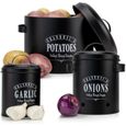 Klarstein Granrosi Georgia - Set de 3 pots de conservation pour ail, oignons et pommes de terre - design vintage - Noir-0