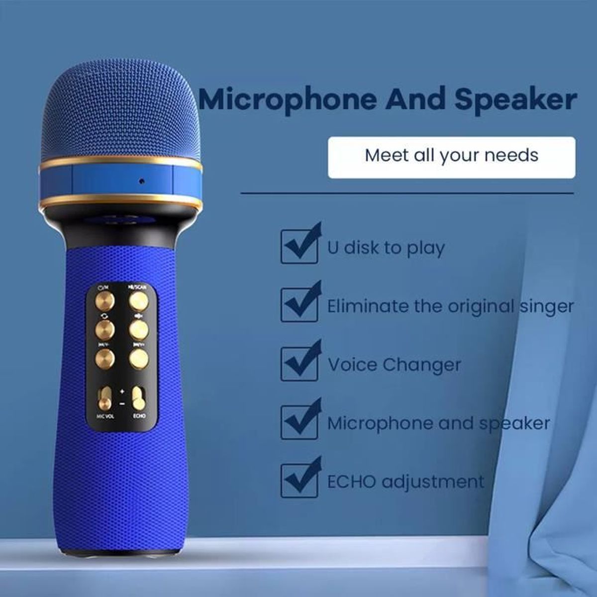 Microphone Bluetooth sans fil Bleu, microphone audio à condensateur