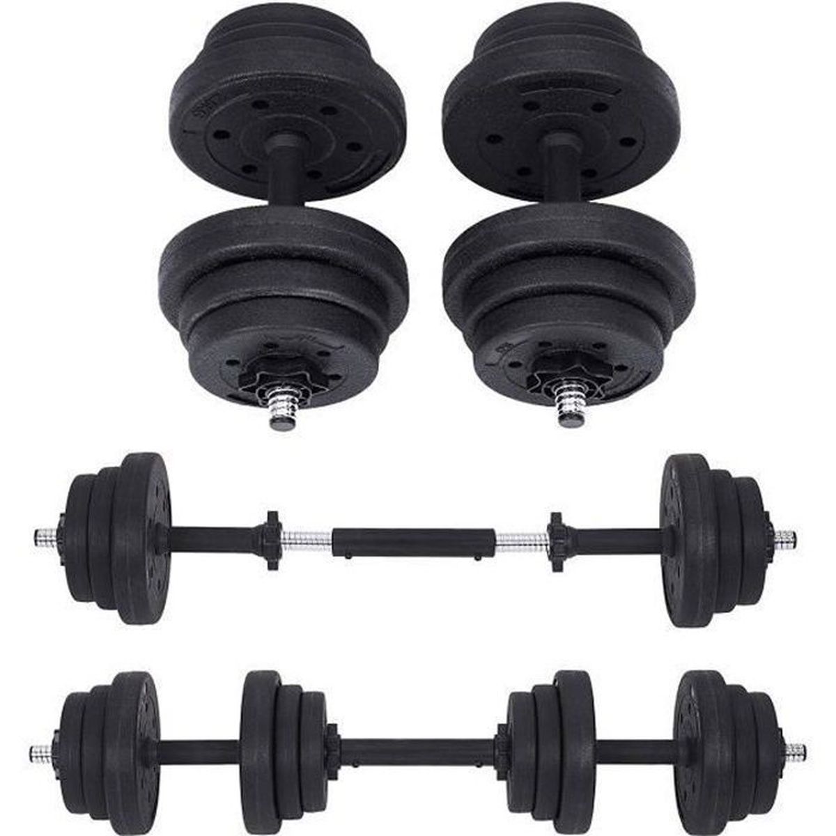 Lot 2 Halteres Musculation Poids Ajustable 10 Kg 20 Kg Avec Barre D Extension Supplementaire 12 Disques Syl20hbk Songmics Prix Pas Cher Cdiscount