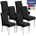 7MAGIC Lot de 6 Housses de Chaise, Housse de chaise extensible lavable universelle, Avec bande élastique - Noir