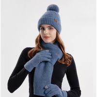 Ensemble d'hiver composé d'une écharpe à boucle, d'un bonnet tricoté et de gants assortis, 3 pièces, cadeau pour femme, Bleu