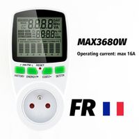 Bouchons français - Wattmètre intelligent prise de courant ca, compteur'énergie, KWh, tension, fréquence actu