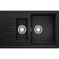 Evier Cuisine en Granit Noir, 78 x 50 cm, Évier 1.5 bac + Kit de Vidage, Évier au meuble 60cm - Copenhague 780-60 Duo