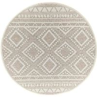 Tapis de Salon ou Terrasse en beige 120x120 | Tapis plat moderne | Rond | Interieur et Exterieur - The Carpet Ottowa