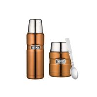 Pack office Thermos King : Lot 1 Porte aliment isotherme  0,47l+ 1 Bouteille isotherme 0,47l-Acier inoxydable-Cuivre