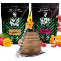 Yerba Mate Set Verde Mate Raspberry Mango & Maracuya - 2x500g - Calebasse Mate 350 ml+ Bombilla 