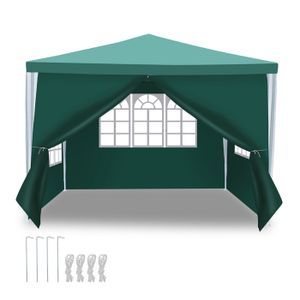TONNELLE - BARNUM Yakimz Tonnelle de jardin réception avec parois latérales fenêtres  Fête Camping portable Verte 3x3m TENTE DE DOUCHE