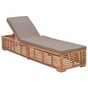 CHAISE LONGUE Transat chaise longue bain de soleil lit de jardin terrasse meuble d exterieur avec coussin gris fonce bois de teck soli