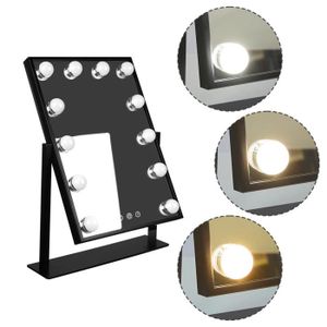 MIROIR ÉLECTRIQUE Miroir électrique carré rotatif à 12 lumières noir