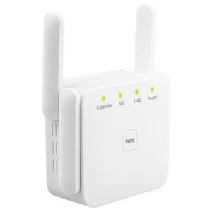 JOOWIN Amplificateur WiFi 1 Port Ethernet pour Votre Maison Puissant 5GHz/ 2Ghz WiFi Booster Répéteur WiFi 1200Mbit/s Compatible avec Tous Les Routeurs 4 Antennes Externes 