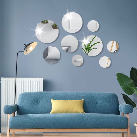 Lot De 36 Miroirs Ronds Autocollants Détachables - Blanc - Décoration Murale - Neuf