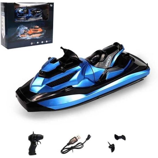 Bateau RC Rapide 30 Km/h – Double Moteur, 2,4 GHz, étanche – Pour Piscine Et Sports Nautiques – Noir