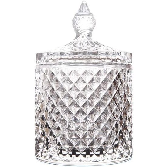 Bocal à Bonbons En Verre Cristal - 260 Ml, Motif Facettes Diamant, Couvercle, Couleur Ambre