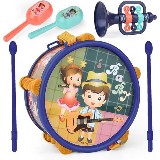 Tambour Océan Double Face STOBOK – Percussion à Perles – 17 Cm – Jouet éducatif éveil Musical – Dès 3 Ans