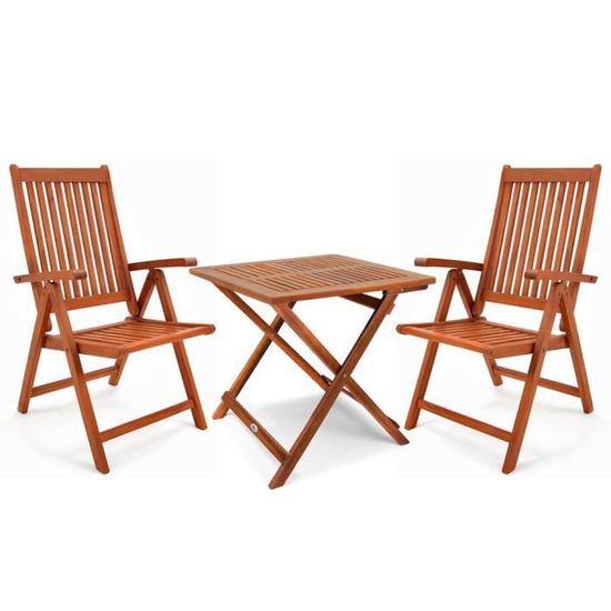Salon de jardin - DEUBA - Moreno - Bois d'eucalyptus - 2 chaises 1 table pliables