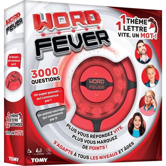 TOMY Word Fever, Jeu de de mots, Jeu du petit bac, 3000 questions, jeu de recherche