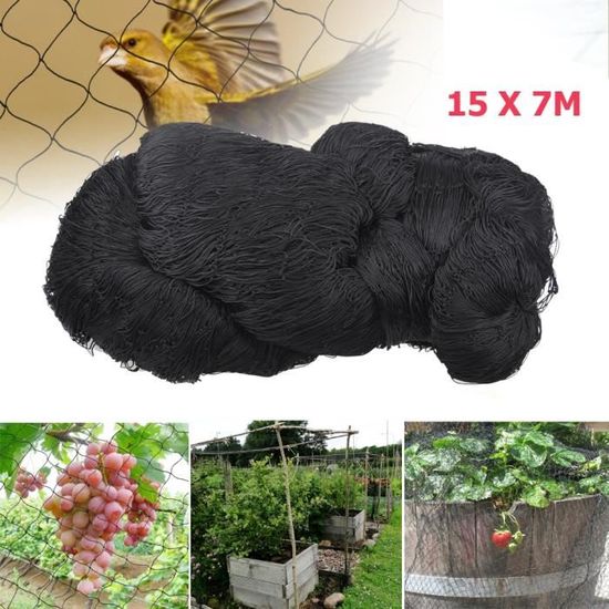 15m * 7m Filet de volière Anti-oiseaux Maille Noir Protection pour Plante Légume Fruit Étang Jardin