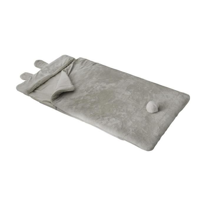 Atmosphera - Sac de couchage doux Lapin Gris avec pompon 70 x 155 cm Gris Clair