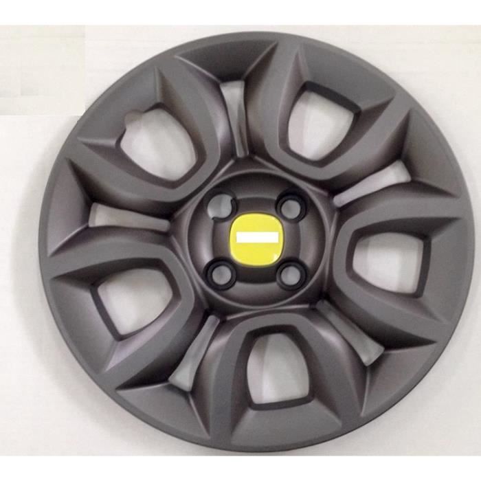 JEU DE 4 ENJOLIVEURS DE ROUESDE BROSSE 15 -INCHES LOGO JAUNE POUR FIAT PANDA 4X4 2012>