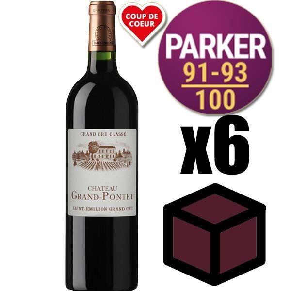 X6 Château Grand Pontet 2014 Rouge 75 cl AOC Saint-Émilion Grand Cru Vin Rouge