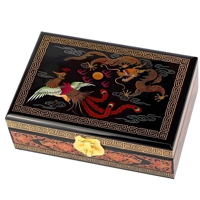 BOITE à BIJOUX Motif Impérial - Bois Laqué et Miroir