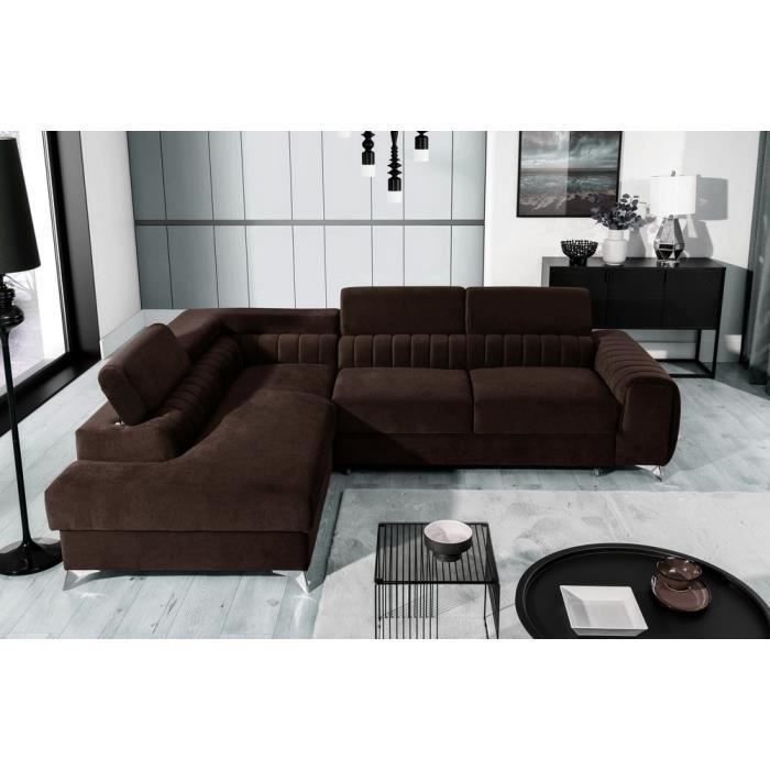 Canapé d'angle 5 places Marron Tissu Luxe Confort