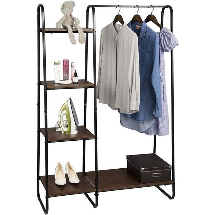EUGAD Porte-Manteau 102x39.5x150cm - avec étagères de rangement en MDF et métal Hêtre Foncé
