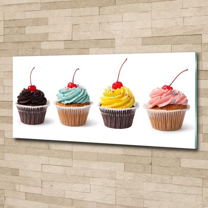Tulup 125x50cm Tableau sur verre acrylique- Nourriture boissons - Muffins - Multicolore