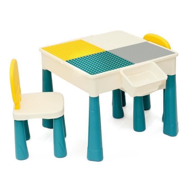 Ensemble Table Enfant et 2 Chaise Pour LEGO avec 2 Boîtes de Rangement Table de jeu 5 en 1 Wir99