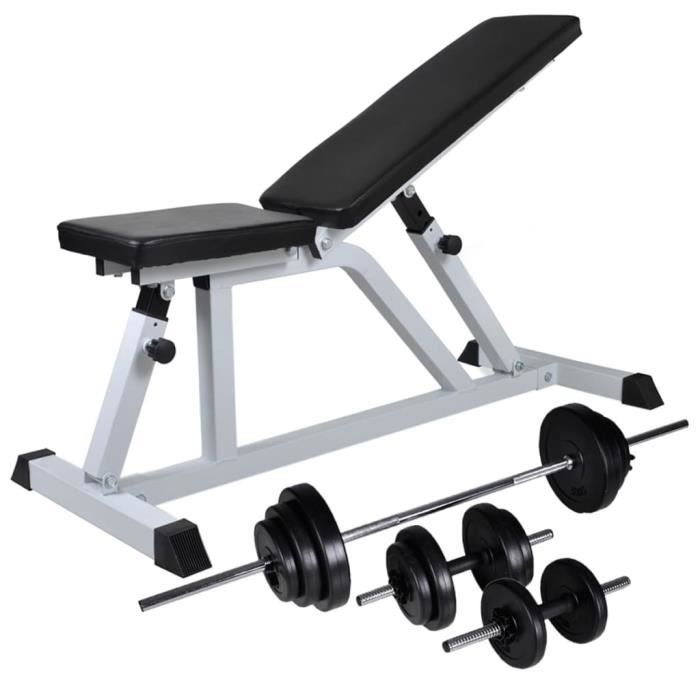 WONGSHOP®Banc d'entraînement avec jeu d'haltères 30,5 kg