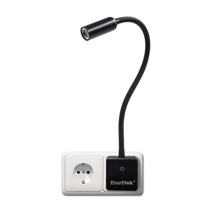 Lampe Veilleuse Liseuse Chevet Applique Murale de Spot LED Dimmable Tactile sur Prise de Courant 3W 280Lm Eclairage Blanc Naturel