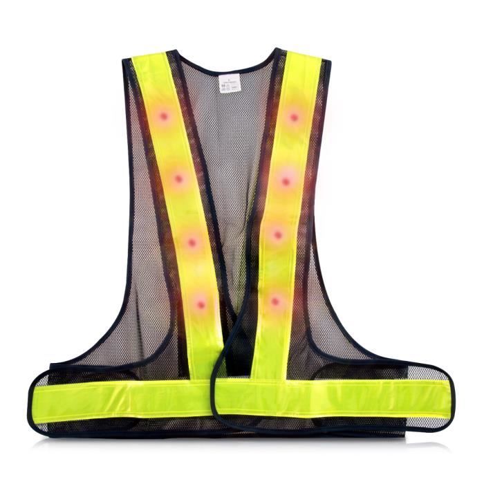 kwmobile Gilet de Sécurité LED Haute Visibilité - 16 Lumières LED Clignotantes et Bandes Réfléchissantes Fluo - Vélo Course Moto Jou