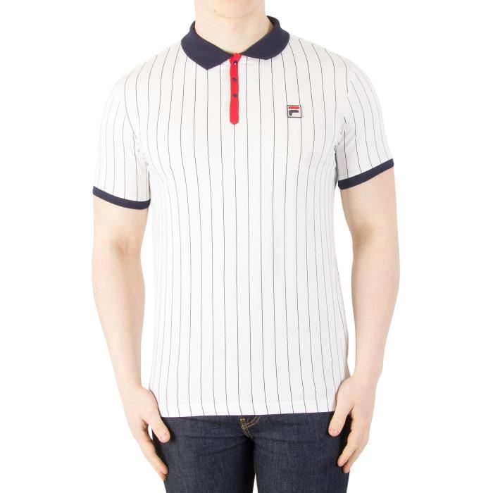 Fila Vintage Homme BB1 Vintage Polo à rayures, Blanc