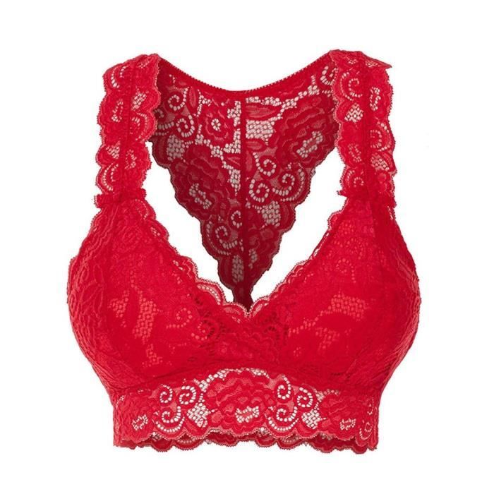Nouvelles femmes grande taille gilet sans fil soutien-gorge lingerie lingerie sexy col en v sous-vêtements S-3XL rouge
