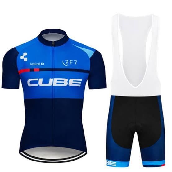 Maillot de Sport CUBE Cyclisme Manches Courte Homme + Cuissard à Bretelle GEL Combinaison de VTT Ensemble de Vêtement