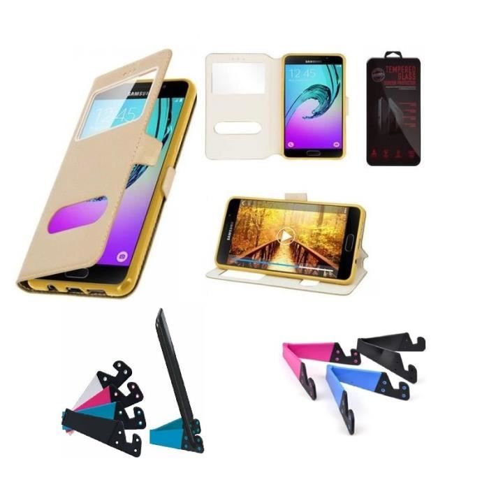 Housse Etui Coque Or Samsung Galaxy J3 2016 - Support, Film Verre