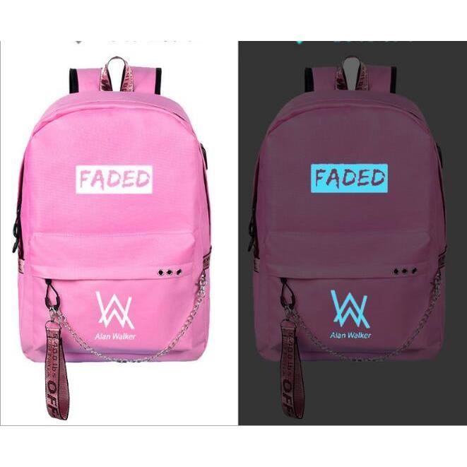 Alan Walker(Faded) -Sac à dos Noctilucent Fluorescence -cadeau Noël anniversaire pour fils et fille,sac d'école-cartable Rose