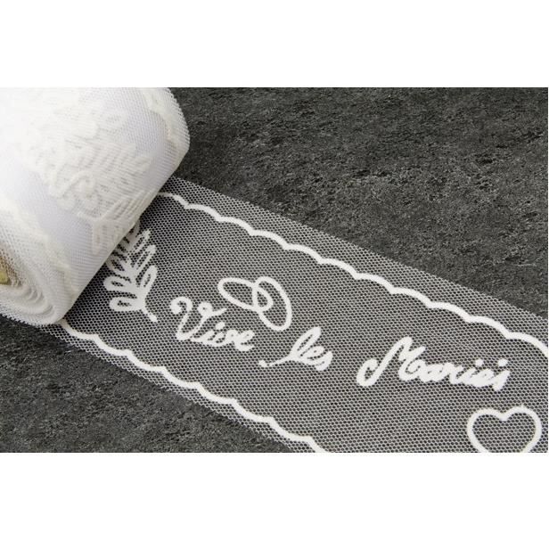 RL316 - 1 Ruban tulle blanc mariage vive les mariés 10m