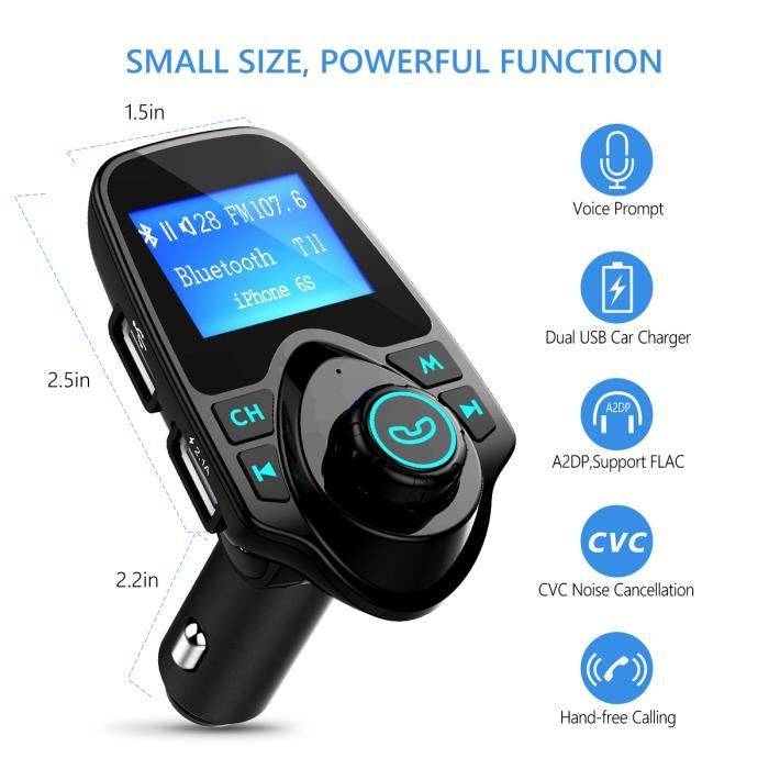 VicTsing®Transmetteur FM Bluetooth Kit de Voiture Sans Fil Adaptateur Radio 1,44\