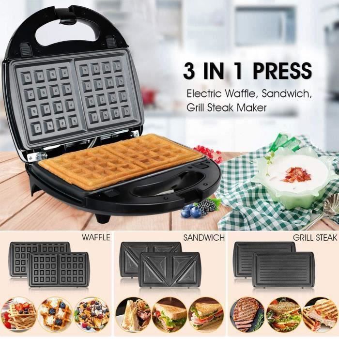 TL35440-Gaufrier Multifonction 3 en 1 Antiadhésif pour Panini Sandwich Gaufre