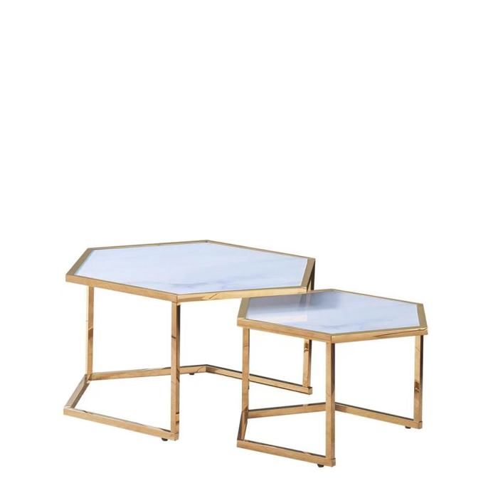 Lot De 2 Tables Basses En Bambou KARAT - Design Contemporain, Blanc & Naturel, 48x60 Cm + 40x40 Cm - 5