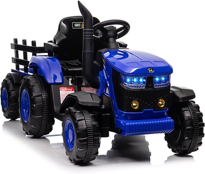 Tracteur électrique Enfant 12V Avec Remorque Amovible, Télécommande, Musique, Phares LED - 3-6 Ans