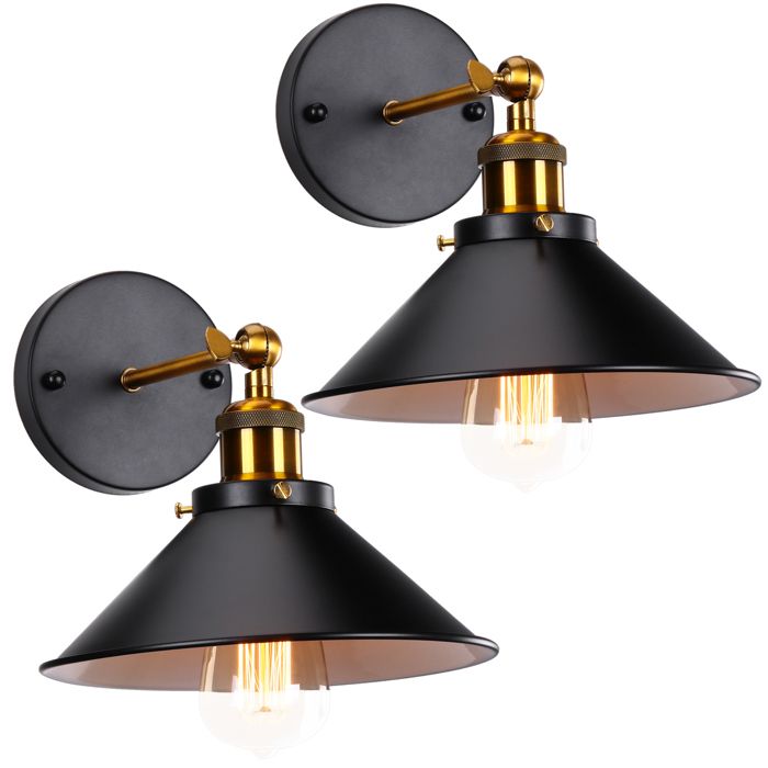 WOTTES Lot de 2 Applique Murale Industrielle Lampe de Plafond de Style Métal Rétro avec Rotation à 180 Degrés - Ø22cm