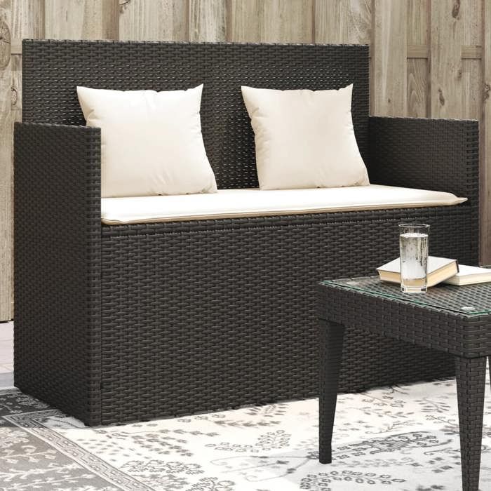 vidaXL Banc de Jardin avec Coussins Siège de Patio Chaise de Terrasse Meuble de Parc Arrière-cour Balcon Extérieur Noir 365760